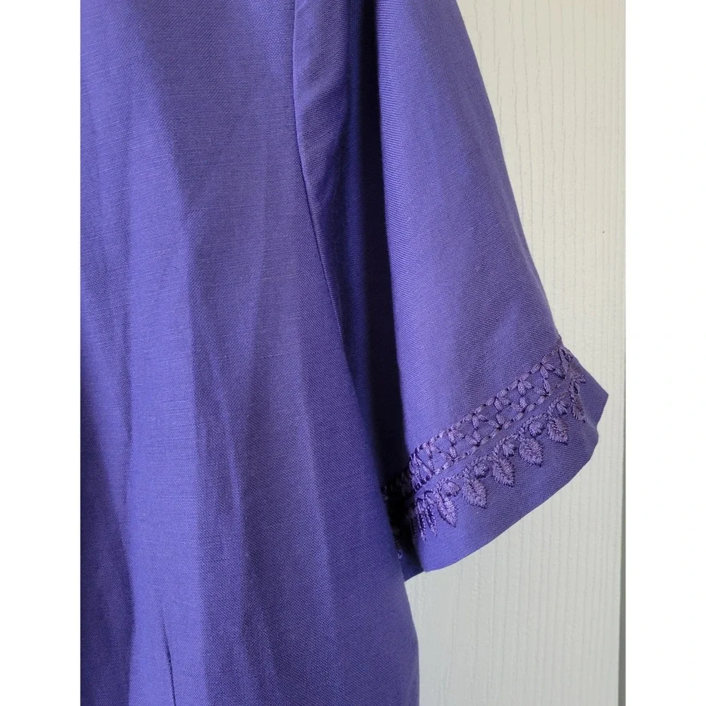 Cold Water Creek Dress With Jacket Size 14 Embroidered Purple 3/4‎ Sleeve Linen